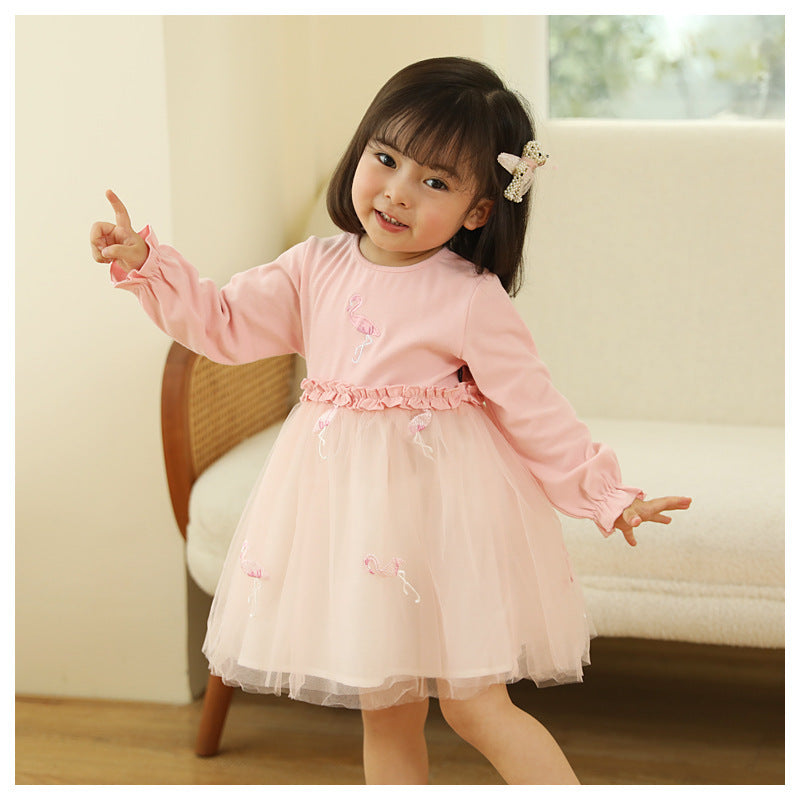 Cute Princess Dress Children's Clothing Puff Mesh Long Sleeve