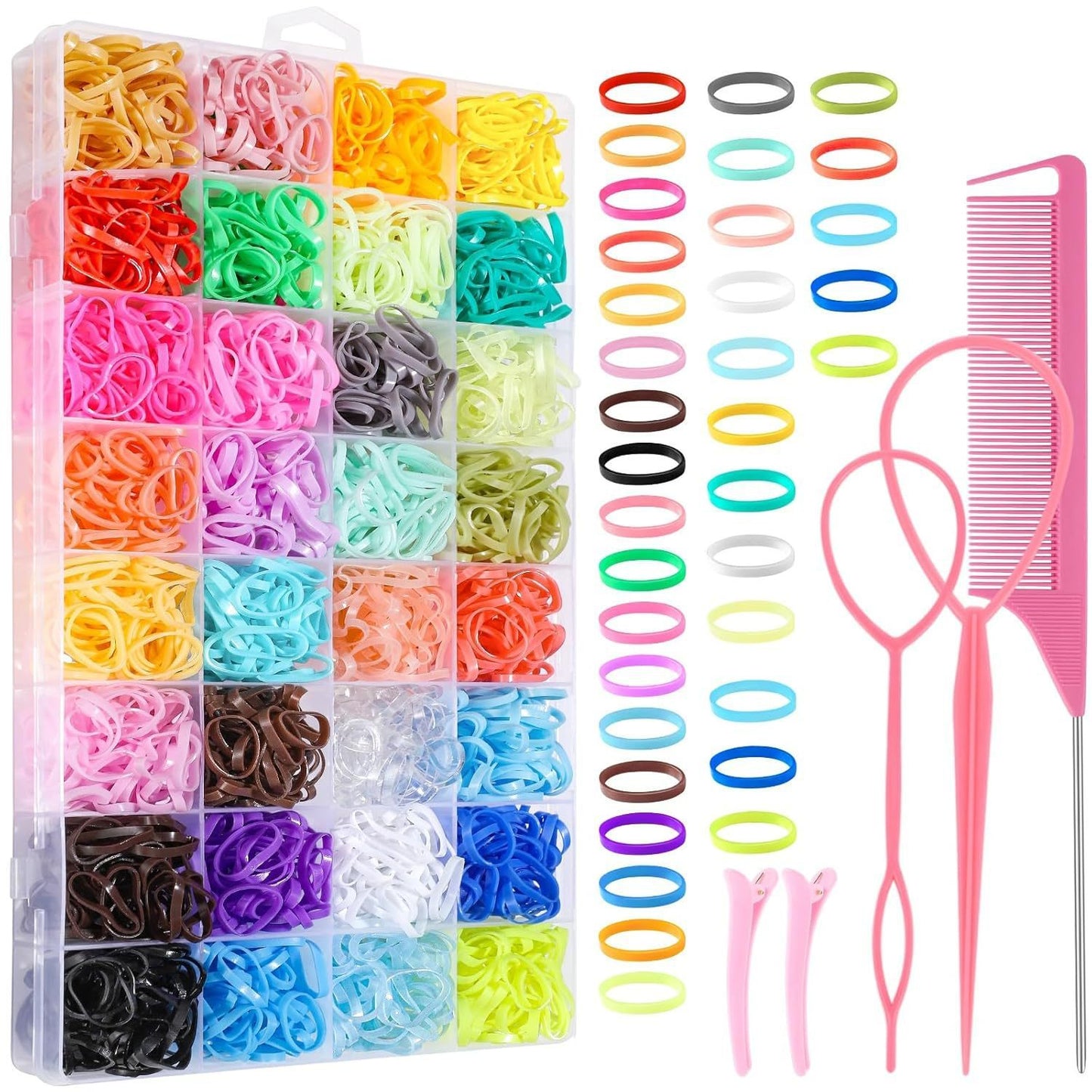 32 Colors Small Hair Rubber Bands With 16 Hair Styling Tools, 2000 Pcs Elastic Girl Baby Hair Ties Mini Hair Bands With Hair Elastic Cutter Hair Accessories Xmas Stuff For Girls Baby Toddlers Kids