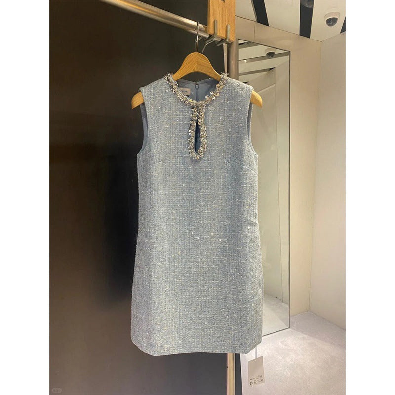 Spring New Women's Clothing Round Neck Sequins Sleeveless Dress