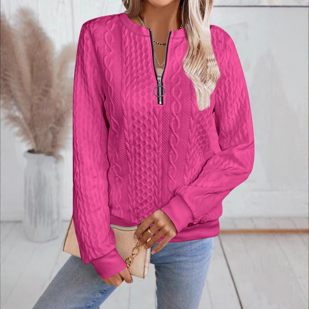 Casual Neckline Long-sleeve Zipper Sweaters Women's Clothing