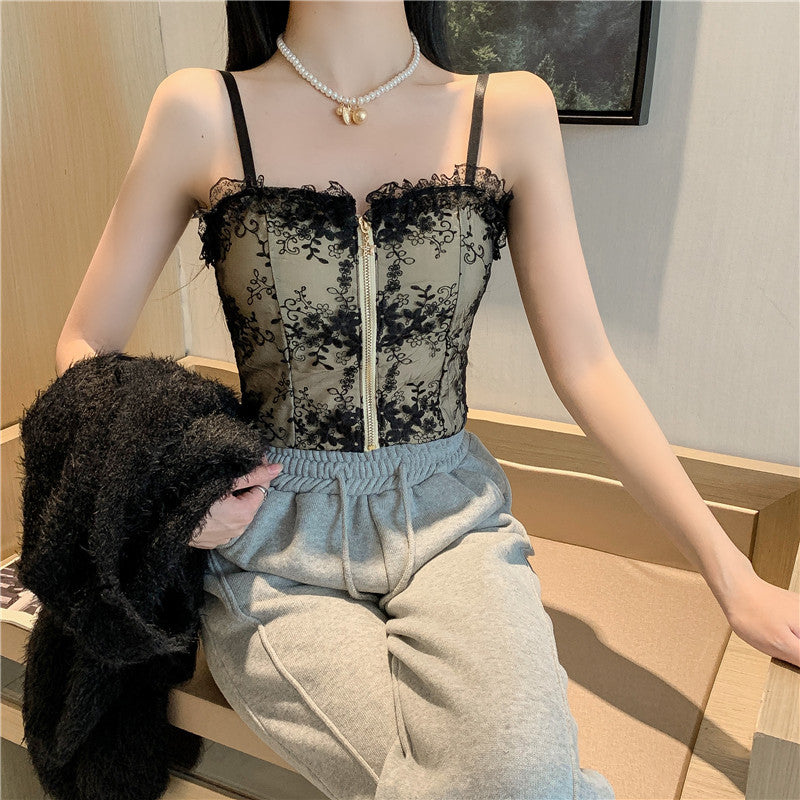 Ladies Wear Lace Zipper Small Camisole Top Trendy