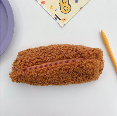 Korea Plush Pencil Case Lamb Hair Stationery Bag Avocado Green Stationery