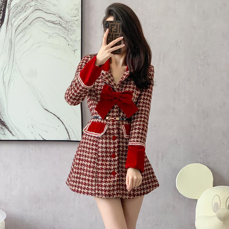Red Dress Mid-length Women's Clothing Woolen Coat Dress